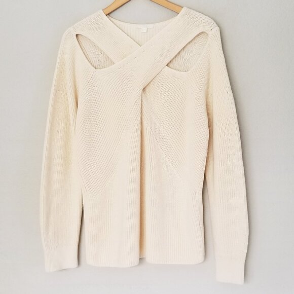 COS Cut-out Jumper M 100% Organic Cotton Draped Panel Sweater Cream Ivory $115 - Picture 6 of 16